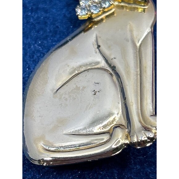 Gold-Tone Cat Brooch Pin With Rhinestone Collar - Picture 2 of 4
